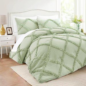 Comforter Set King Size Bedding – 3 Piece Farmhouse Cover Ruffle & Lightweight